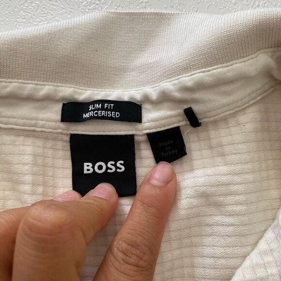 BOSS Hugo Boss Slim Fit Beige Mercersied Polo Shirt Size Large - Picture 3 of 7